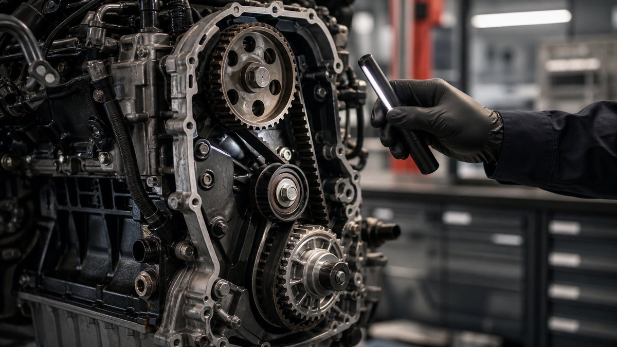 EA288 dizel motor triger kayışı ve gergi kontrolü illüstrasyonu